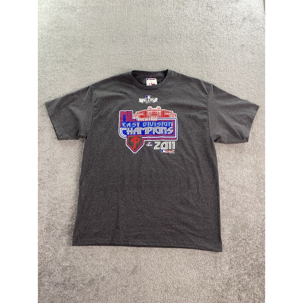 Philadelphia Phillies Shirt Men Extra Large Gray Majestic NLDS Champions 2011